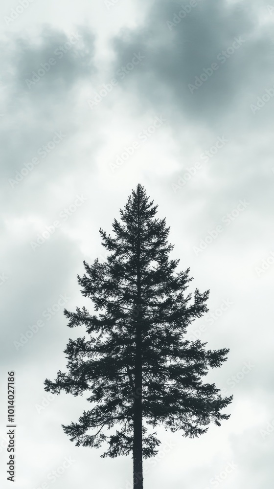Solitary pine tree against cloudy sky Solitary pine tree against cloudy sky