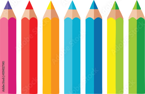 Set of colorful pencils standing upright, illustrated in a bright and playful cartoon style