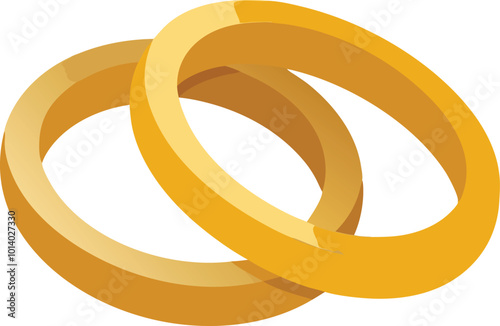 Two gold rings, symbolizing marriage and love, illustrated in a shiny and elegant cartoon style