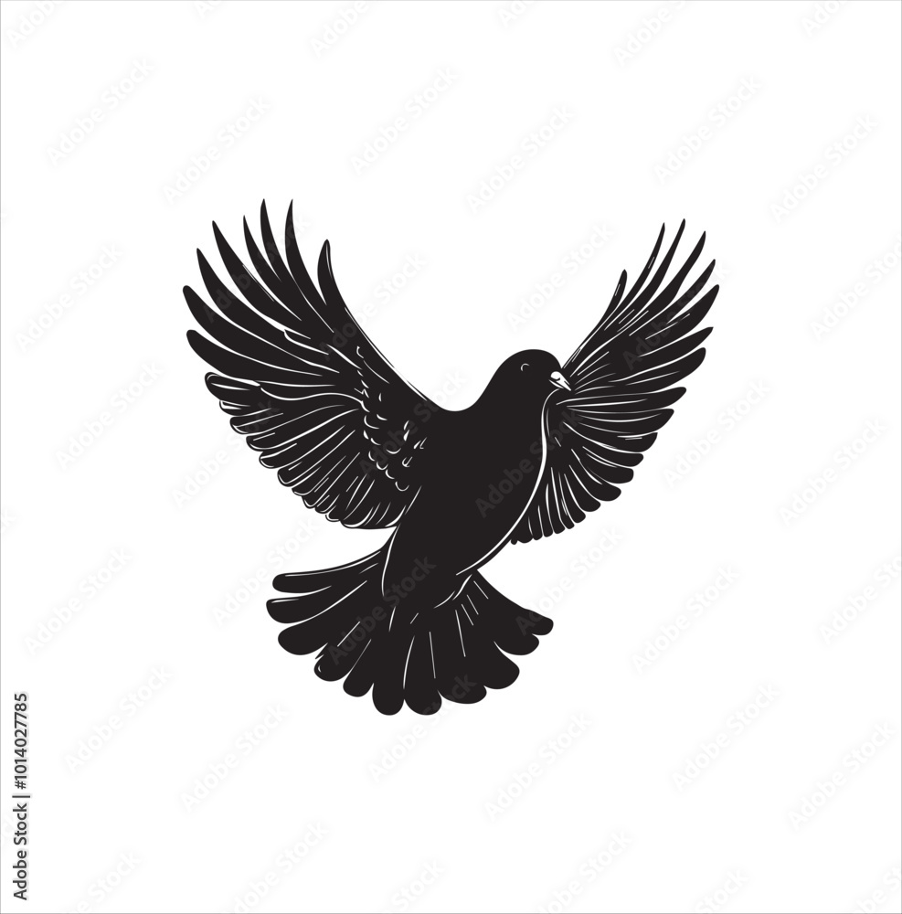 Obraz premium pigeon isolated on white background, bird, silhouette, eagle, vector, flying, animal, illustration, wing, nature, black, birds, dove, feather, wings, tattoo, fly, hawk, design, wildlife, flight, freed