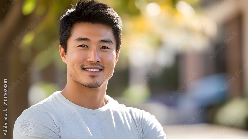 Portrait of a young handsome Asian man with a plain background, emphasizing his striking features and confident presence Portrait of a young handsome Asian man with a plain background, emphasizing his striking features and confident presence