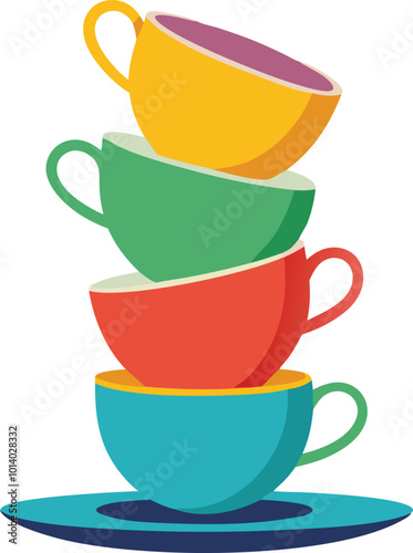 Stack of colorful cups, illustrated in a playful and whimsical cartoon style