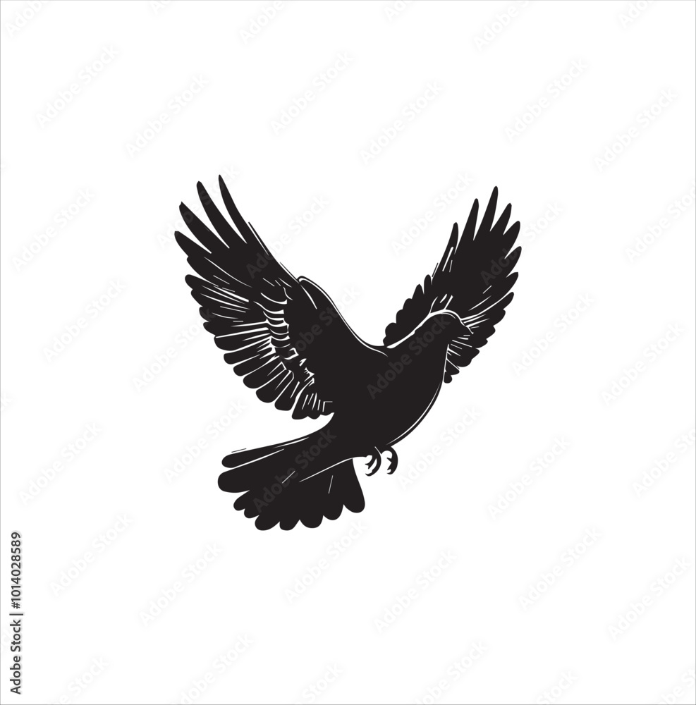 Fototapeta premium pigeon isolated on white background, bird, silhouette, eagle, vector, flying, animal, illustration, wing, nature, black, birds, dove, feather, wings, tattoo, fly, hawk, design, wildlife, flight, freed