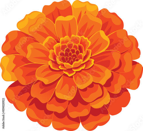 Bright orange marigold flower, illustrated in a detailed and vibrant cartoon style