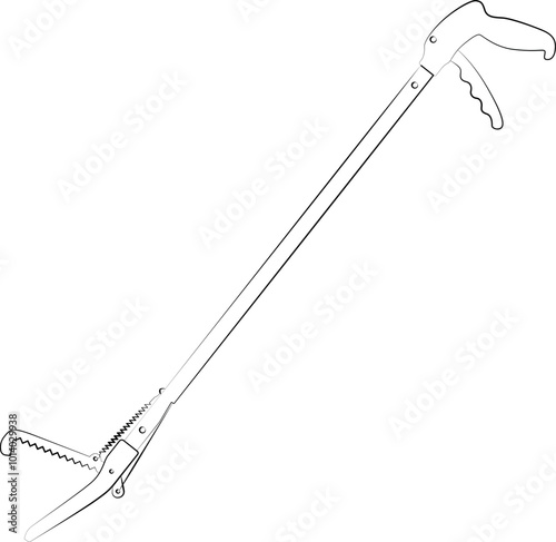 snake gripper, professional snake tongs, snake and reptile catcher for wildlife control for neurotoxic snake, snake grabber realistic contour, outline lines drawn