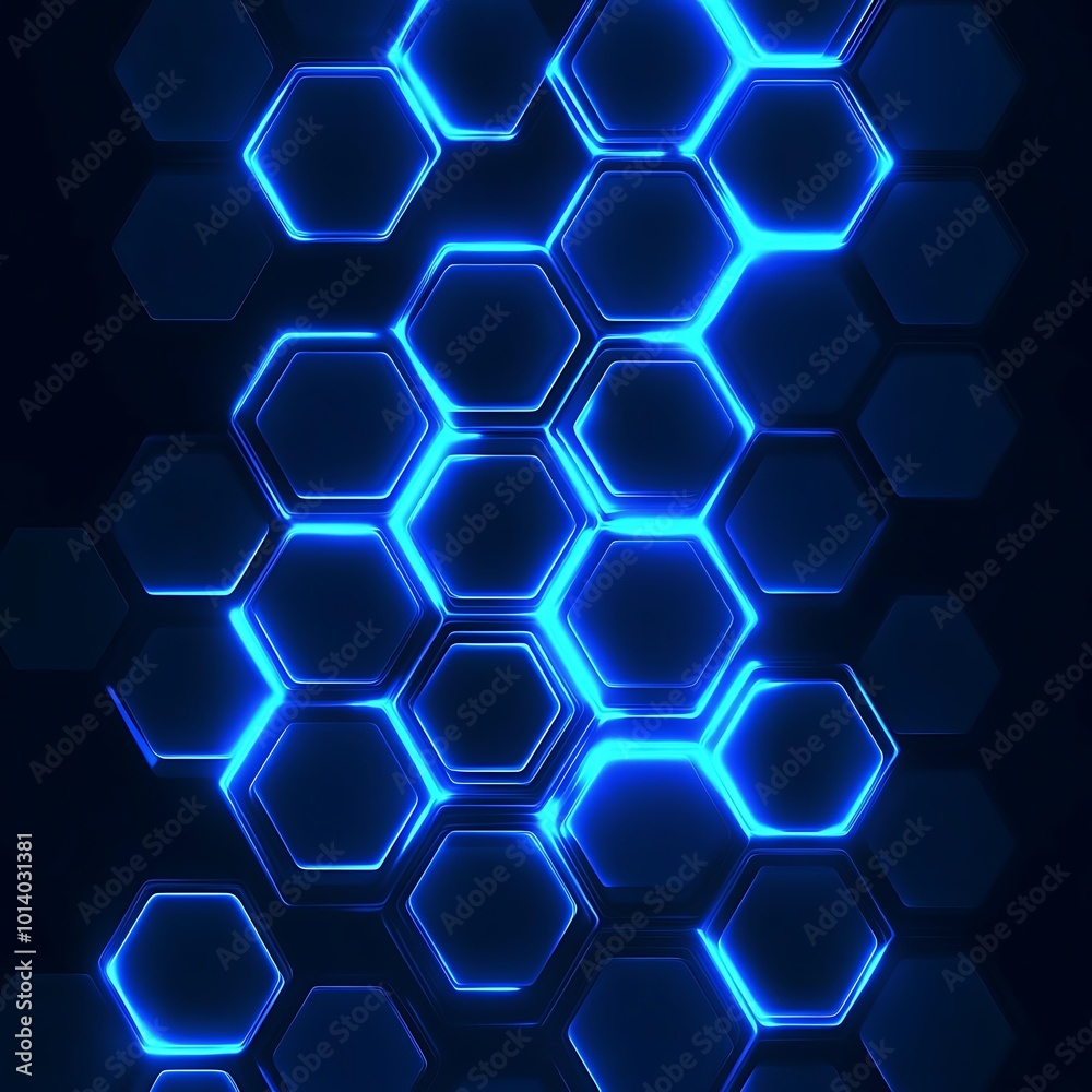 Futuristic blue hexagonal pattern glowing in an intricate technology-themed background
