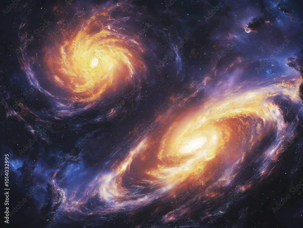 Cosmic Dance: Collision of Two Massive Spiral Galaxies in Space Cosmic Dance: Collision of Two Massive Spiral Galaxies in Space