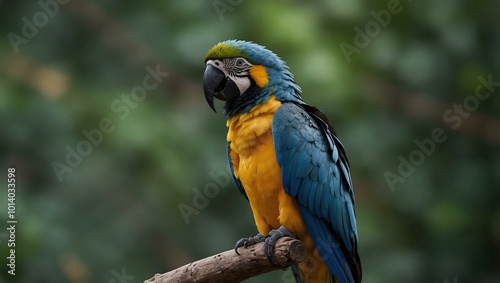 Blue and yellow macaw perched.