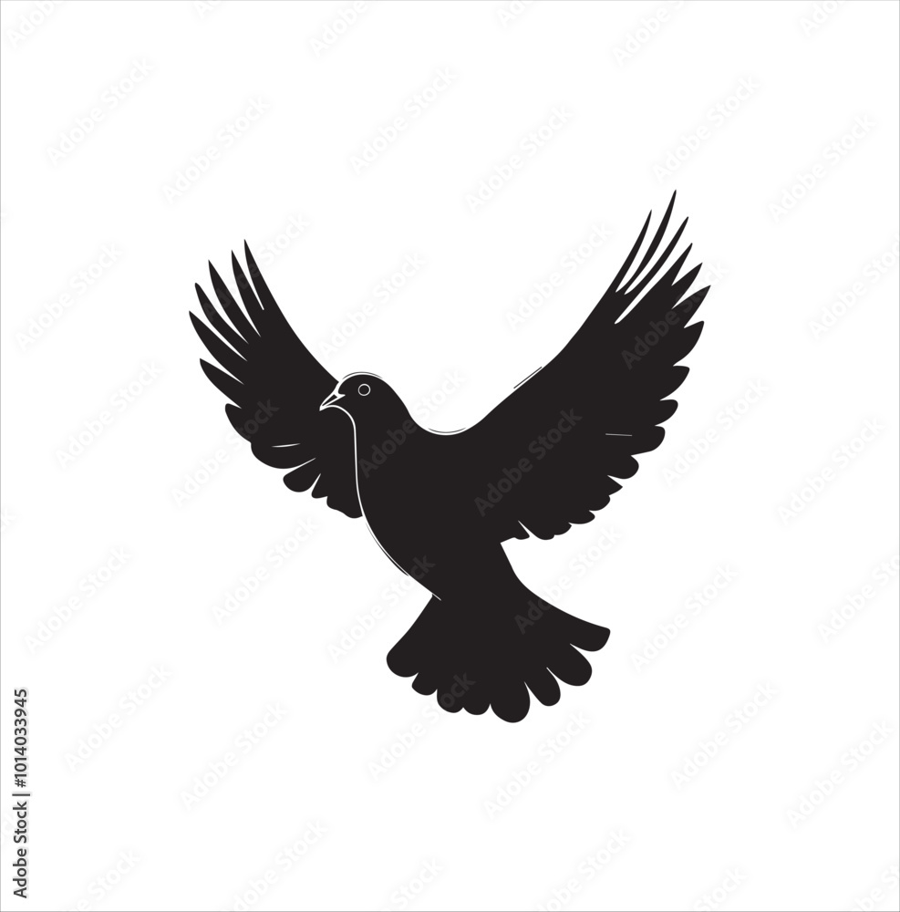 Obraz premium pigeon isolated on white background, bird, silhouette, eagle, vector, flying, animal, illustration, wing, nature, black, birds, dove, feather, wings, tattoo, fly, hawk, design,Art & Illustration