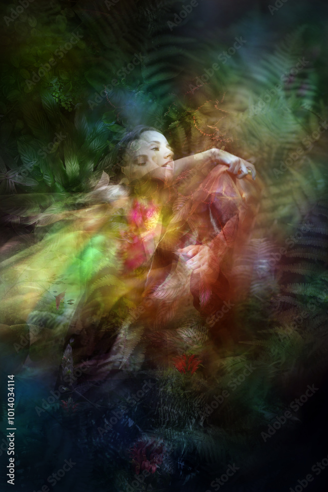 Dancer with a Veil in Jungle Textures