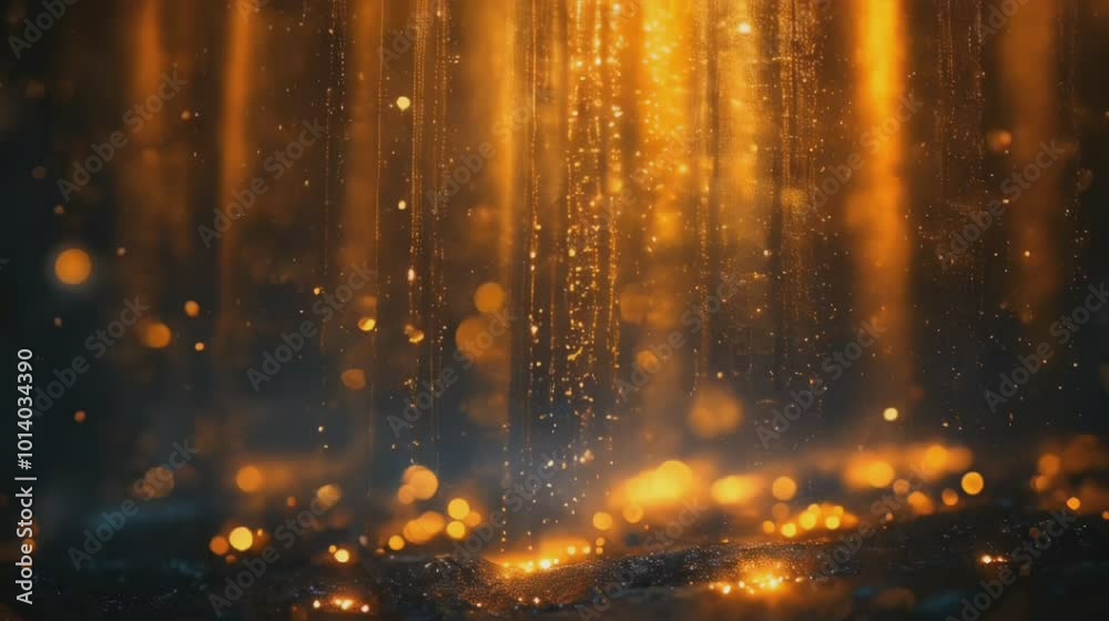 Golden abstract light trails with bokeh effect on dark background representing warmth and celebration Golden abstract light trails with bokeh effect on dark background representing warmth and celebration