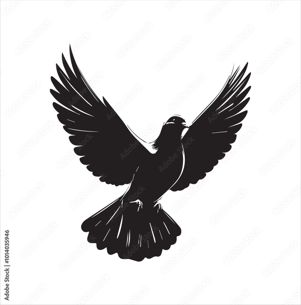 Obraz premium pigeon isolated on white background, bird, silhouette, eagle, vector, flying, animal, illustration, wing, nature, black, birds, dove, feather, wings, tattoo, fly, hawk, design,Art & Illustration