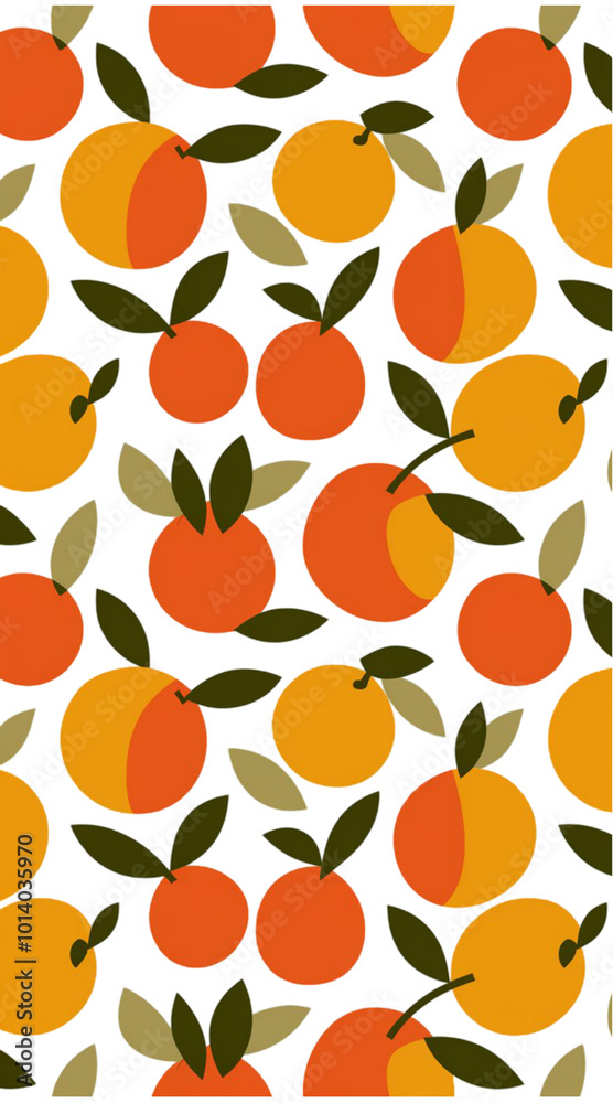 Playful Orange and Green Leaf Pattern Design, Modern Minimalist Design for Stationery, Fabric, and Wallpaper
