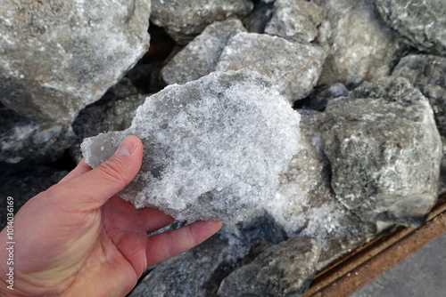 Obraz na płótnie natural rock salt extracted from underground, close-up view of a large piece of rock salt, w salonie