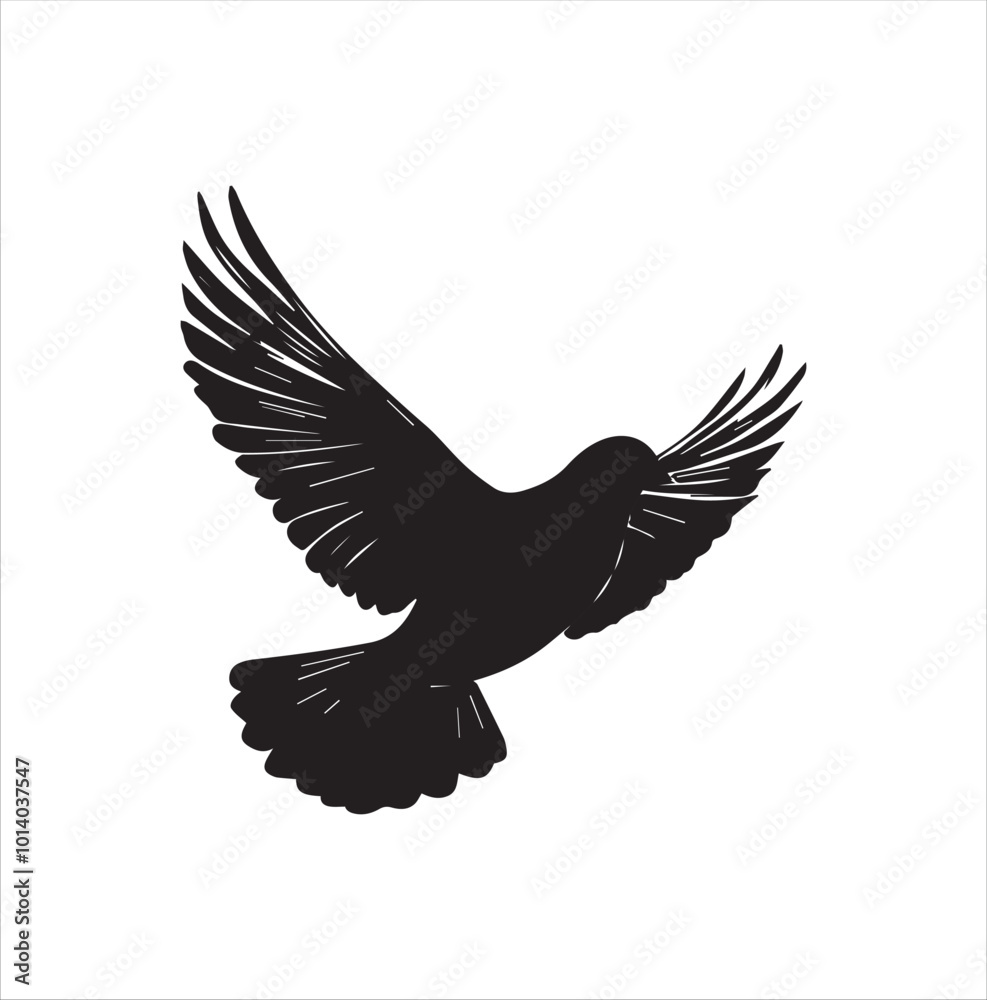 Naklejka premium pigeon isolated on white background, bird, silhouette, eagle, vector, flying, animal, illustration, wing, nature, black, birds, dove, feather, wings, tattoo, fly, hawk, design,Art & Illustration