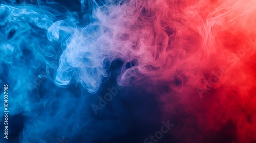 Red smoke on a blue background, mystic texture, neon colors