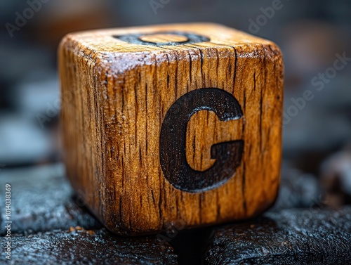 wooden block featuring a bold copyright symbol and legal icon representing intellectual property rights placed on a textured surface to emphasize legal concepts photo