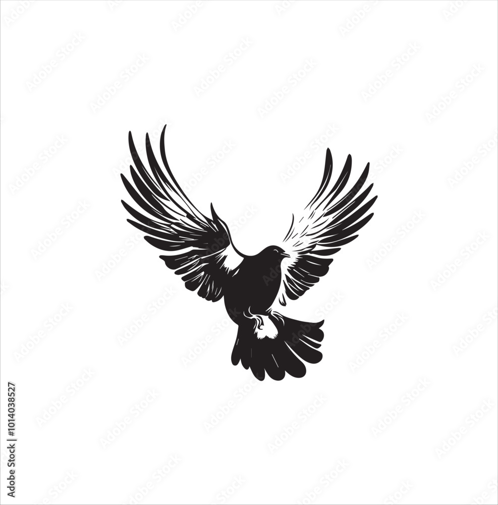 Naklejka premium pigeon isolated on white background, bird, silhouette, eagle, vector, flying, animal, illustration, wing, nature, black, birds, dove, feather, wings, tattoo, fly, hawk, design,Art & Illustration