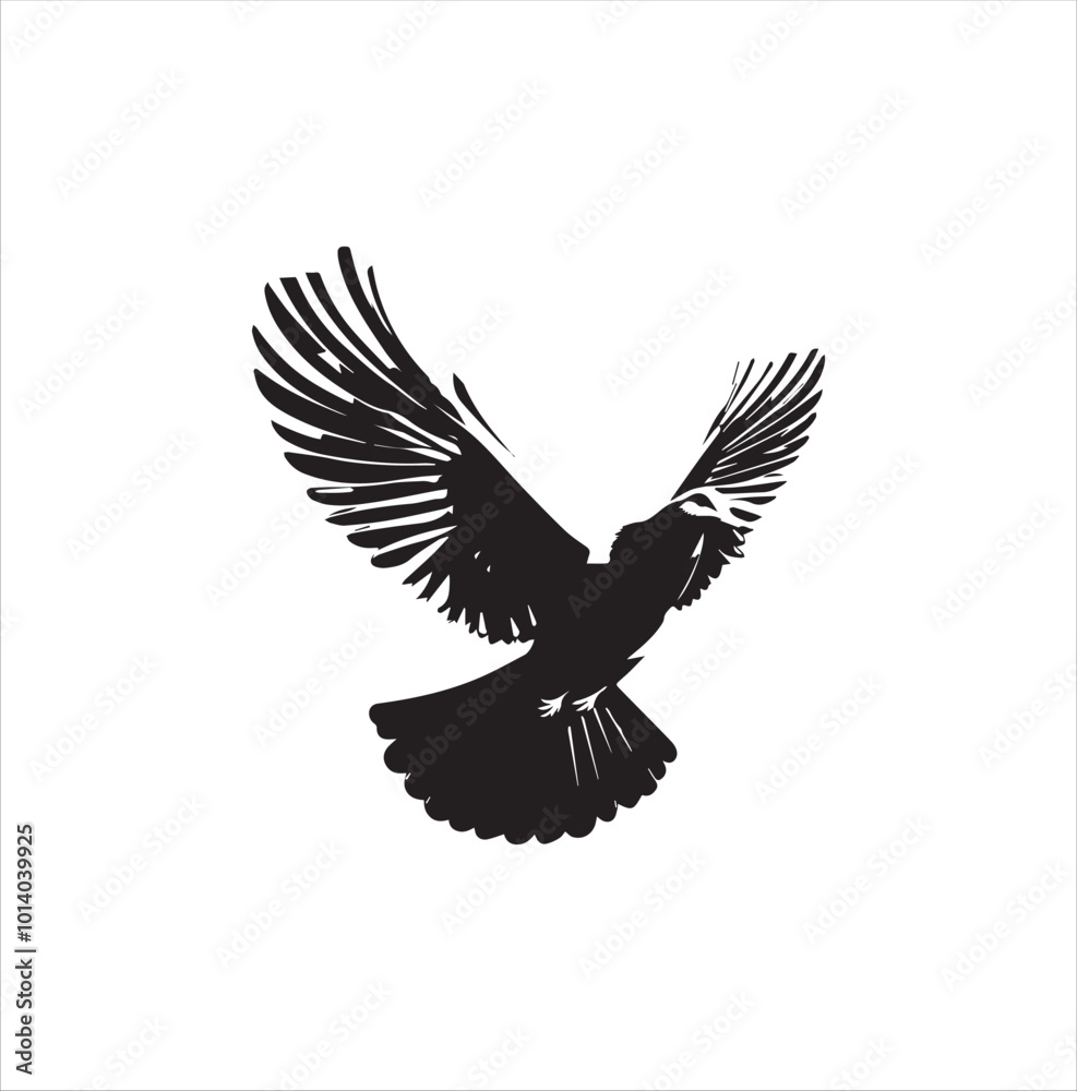 Fototapeta premium pigeon isolated on white background, bird, silhouette, eagle, vector, flying, animal, illustration, wing, nature, black, birds, dove, feather, wings, tattoo, fly, hawk, design,Art & Illustration