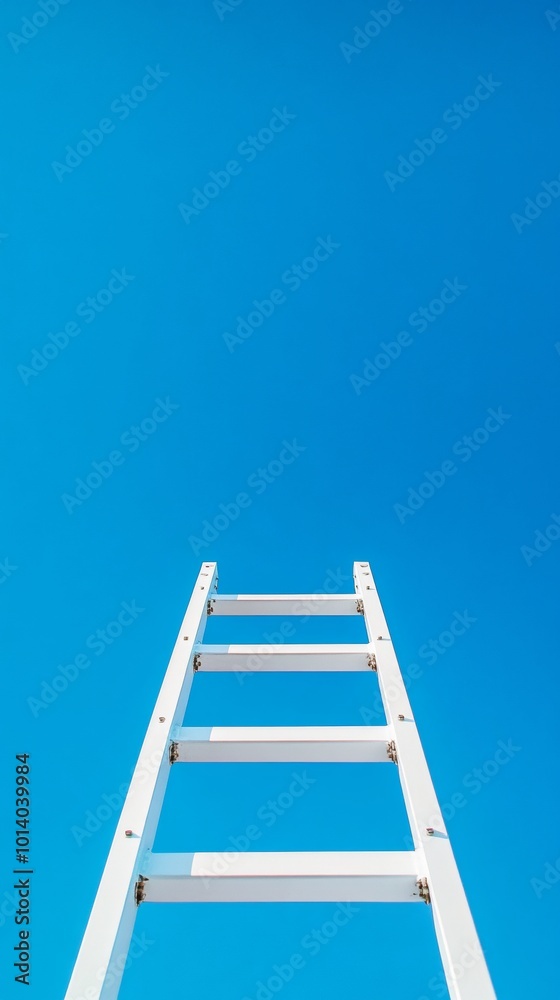 Ladder reaching towards clear blue sky, minimalistic upward concept Ladder reaching towards clear blue sky, minimalistic upward concept