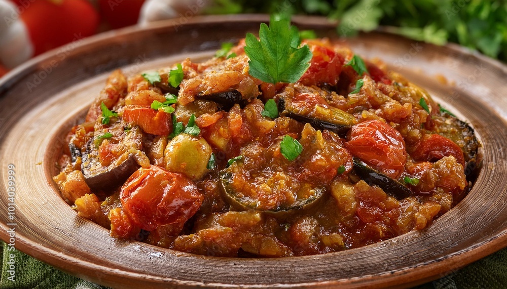 Closeup of eggplant stew Closeup of eggplant stew