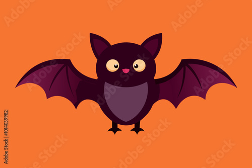 Halloween bat character. Illustration for Halloween decorations. Simple vector with cute animal from different side. Cartoon flat vector isolated on colorful background. 