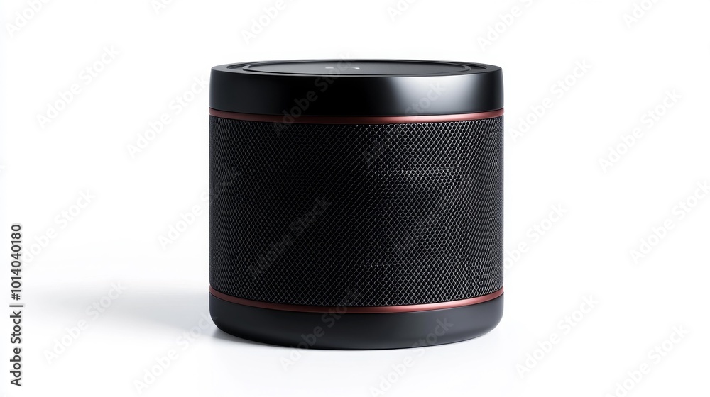 Realistic Bluetooth speaker isolated on a white background with a sleek black and red design modern and minimalist wireless audio device. Generative AI Realistic Bluetooth speaker isolated on a white background with a sleek black and red design modern and minimalist wireless audio device. Generative AI