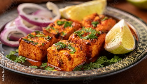 Spicy paneer tikka on plate