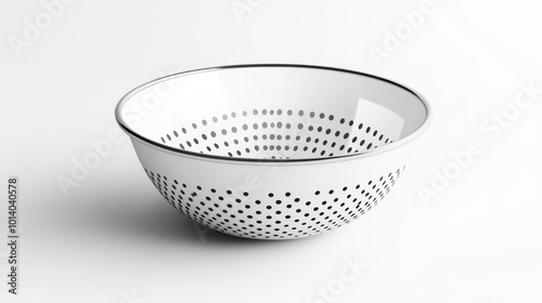 Colander with dotted design on white background kitchenware minimalistic realistic steel and ceramic blend Generative AI