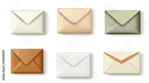 Colorful envelopes arranged on a white background paper stationary set. Generative AI