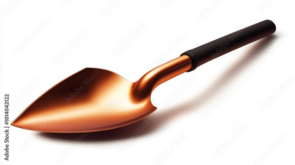Garden shovel with copper finish and ergonomic black handle essential tool for gardening and planting on a white background. Generative AI Garden shovel with copper finish and ergonomic black handle essential tool for gardening and planting on a white background. Generative AI