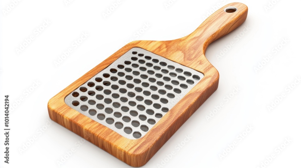 Metal grater for kitchen use isolated on a white background. Stainless steel grater with a plastic handle perfect for grating cheese vegetables and other foods.. Generative AI Metal grater for kitchen use isolated on a white background. Stainless steel grater with a plastic handle perfect for grating cheese vegetables and other foods.. Generative AI