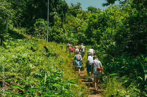 Tourists walking along trails in Sapzurro, Colombia.