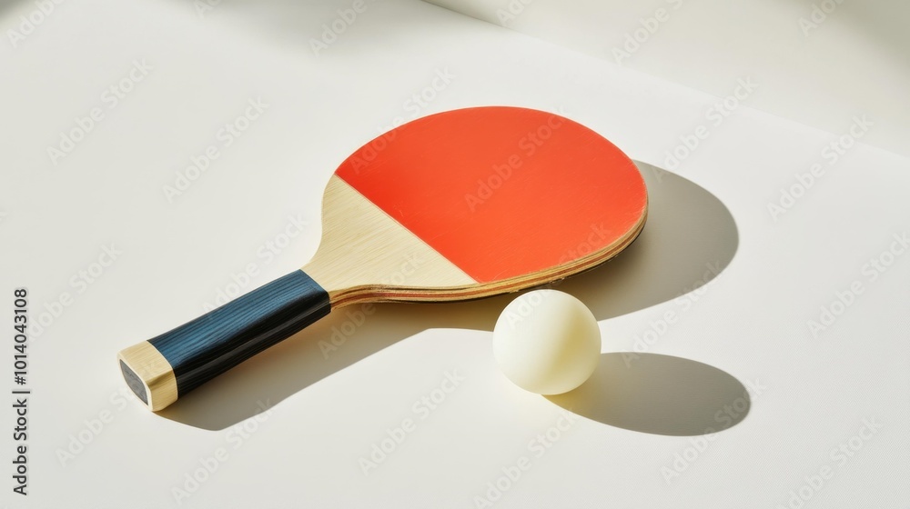 Ping-pong paddle and ball on a white background realistic table tennis design for sports and games Generative AI Ping-pong paddle and ball on a white background realistic table tennis design for sports and games Generative AI