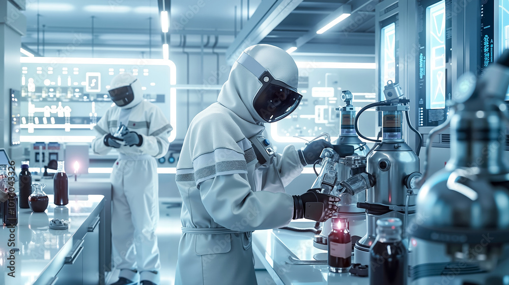 A group of people in white suits working in a laboratory A group of people in white suits working in a laboratory