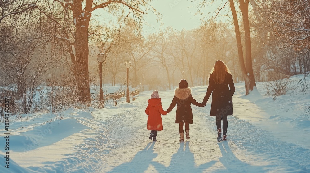 Family walks in park. Family walks in park.