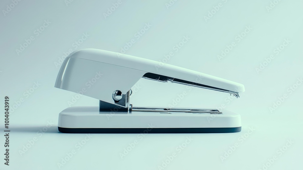 Realistic office stapler placed on a white background ideal for office supplies productivity and minimalist workplace setup visuals. Generative AI