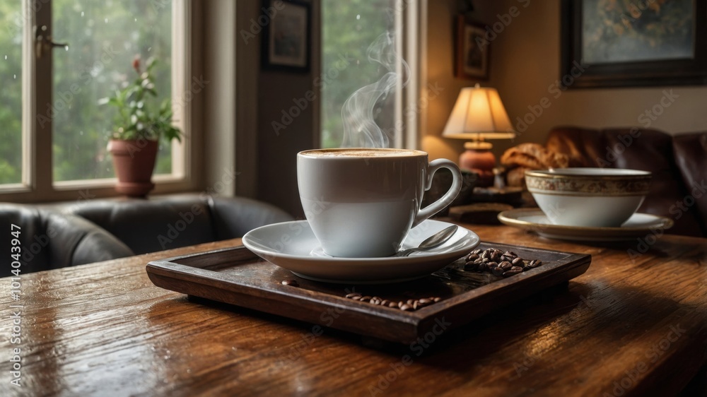 The inviting atmosphere of this living room corner is beautifully complemented by a rich coffee cup The inviting atmosphere of this living room corner is beautifully complemented by a rich coffee cup