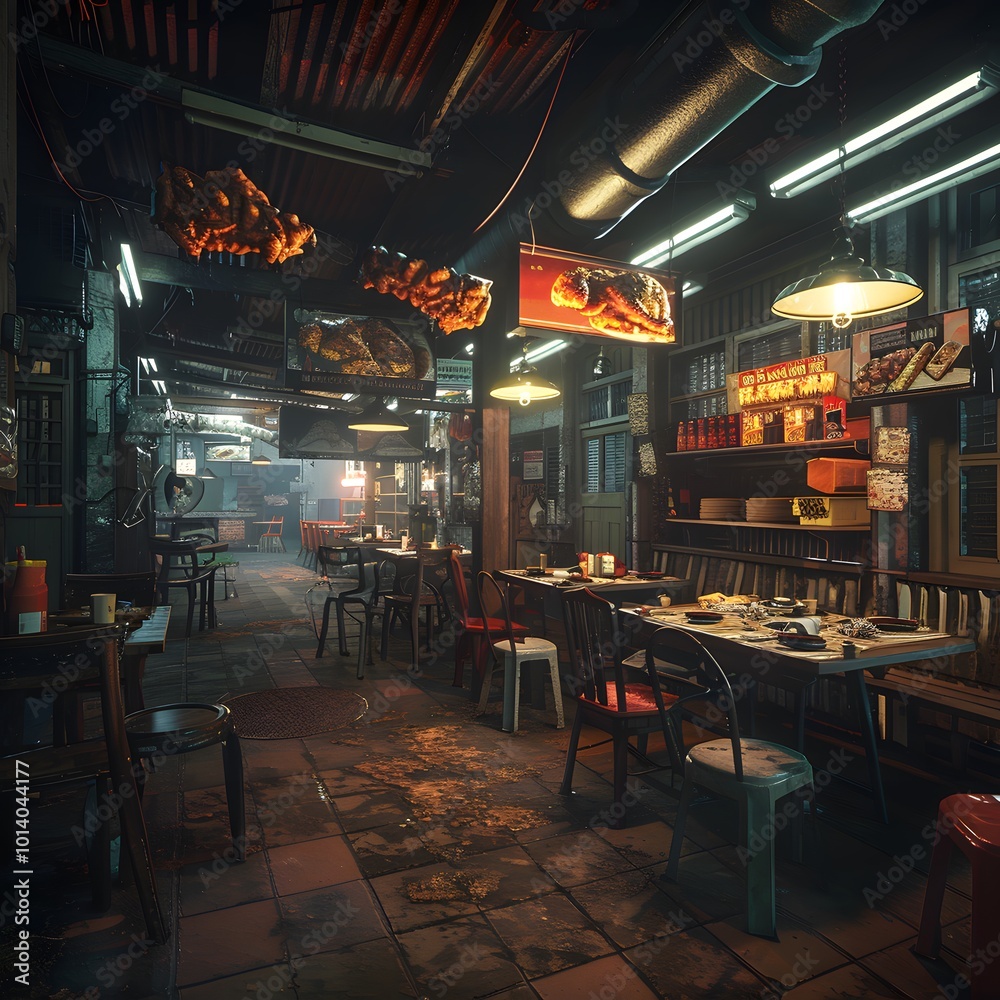 A restaurant with kitchen close-up view made with generative AI. A restaurant with kitchen close-up view made with generative AI.