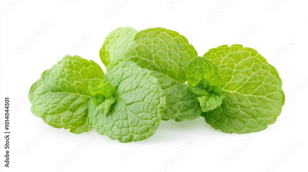 Fresh mint leaves with vibrant texture isolated on white background. Perfect for food health and nature-related designs. Mint leaf close-up with intricate details. Generative AI Fresh mint leaves with vibrant texture isolated on white background. Perfect for food health and nature-related designs. Mint leaf close-up with intricate details. Generative AI