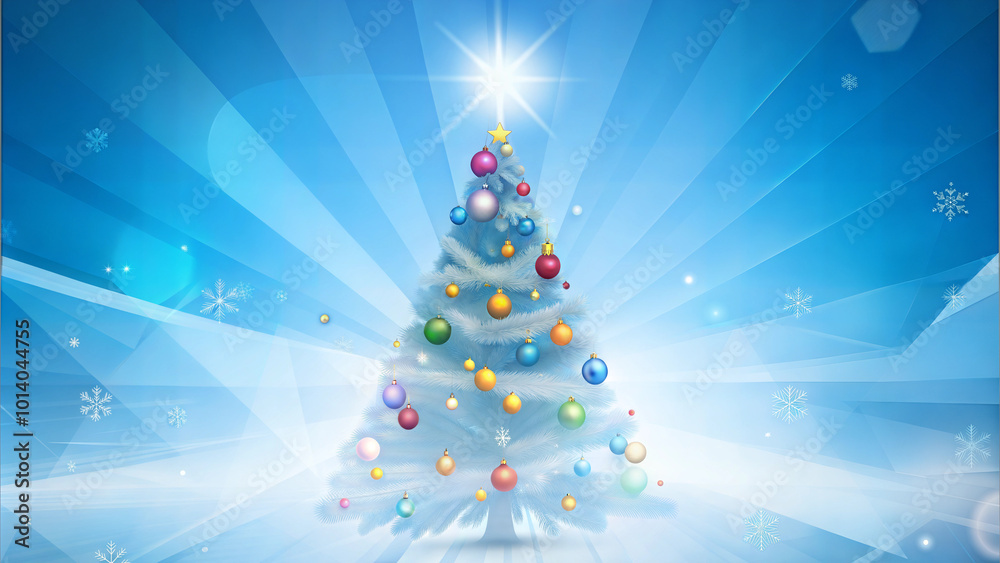 Frosted Christmas tree with ornaments in blue glowing winter background. Frosted Christmas tree with ornaments in blue glowing winter background.
