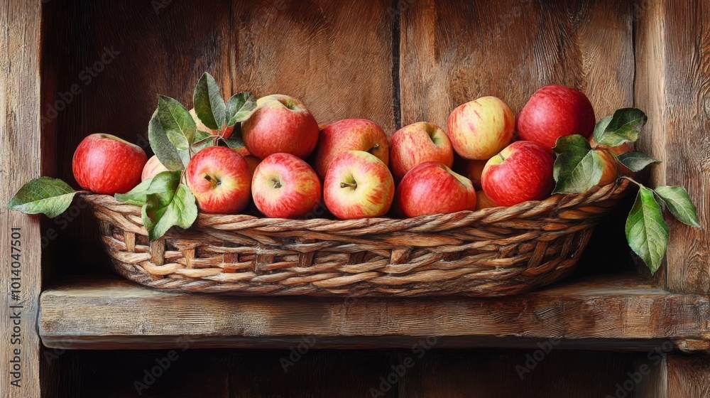 Fruit basket on a wooden shelf. Fruit basket on a wooden shelf.