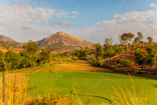 view of hills and mountains along main Madagascar road photo