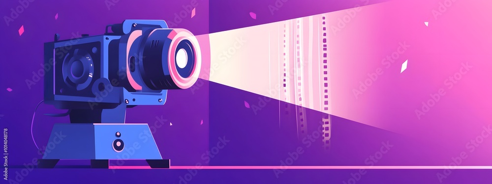 A simple vector graphic of an old movie projector with film strips coming out and being projected on the wall A simple vector graphic of an old movie projector with film strips coming out and being projected on the wall