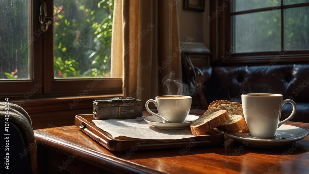 In this serene living room corner, a rich coffee cup enhances the cozy, welcoming atmosphere In this serene living room corner, a rich coffee cup enhances the cozy, welcoming atmosphere