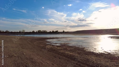 the decrease of lake water caused by drought, the lake water decreased a lot due to extreme drought,