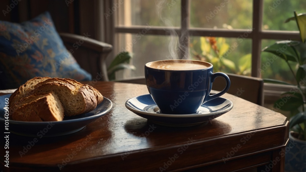 The peaceful ambiance of the living room corner is beautifully highlighted by a rich coffee cup The peaceful ambiance of the living room corner is beautifully highlighted by a rich coffee cup