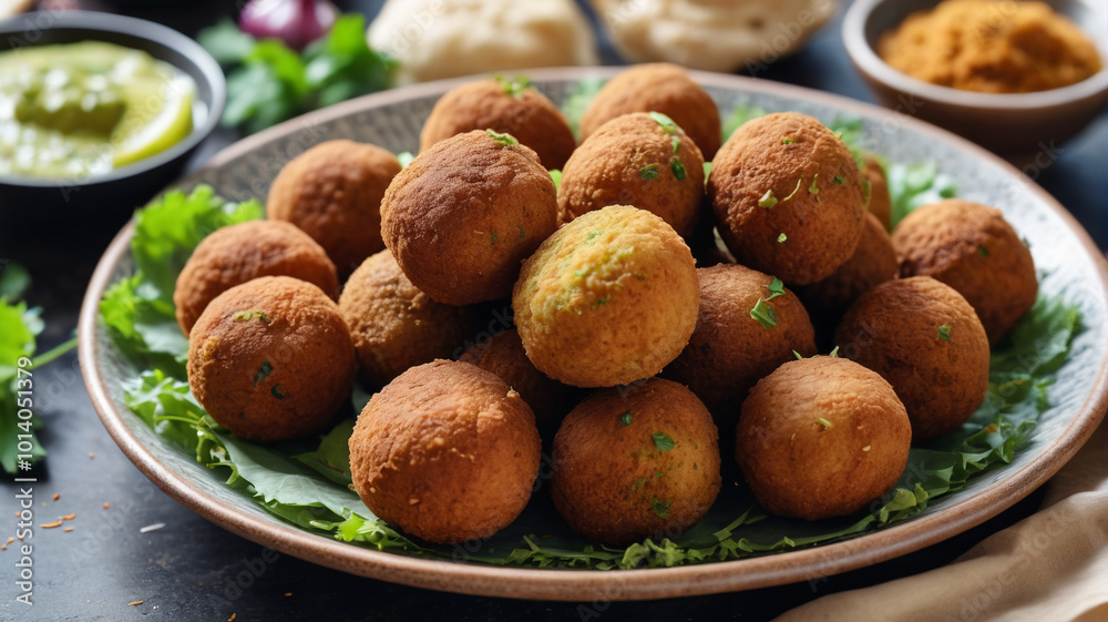 Enjoy the iconic Egyptian dish of ta'ameya, crispy falafel made with fava beans, Generative AI Enjoy the iconic Egyptian dish of ta'ameya, crispy falafel made with fava beans, Generative AI