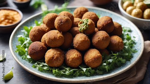 Enjoy the iconic Egyptian dish of ta'ameya, crispy falafel made with fava beans, Generative AI