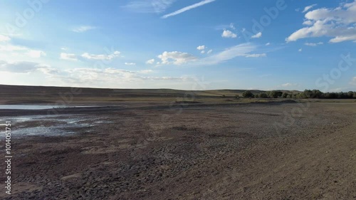 the decrease of lake water caused by drought, the lake water decreased a lot due to extreme drought,